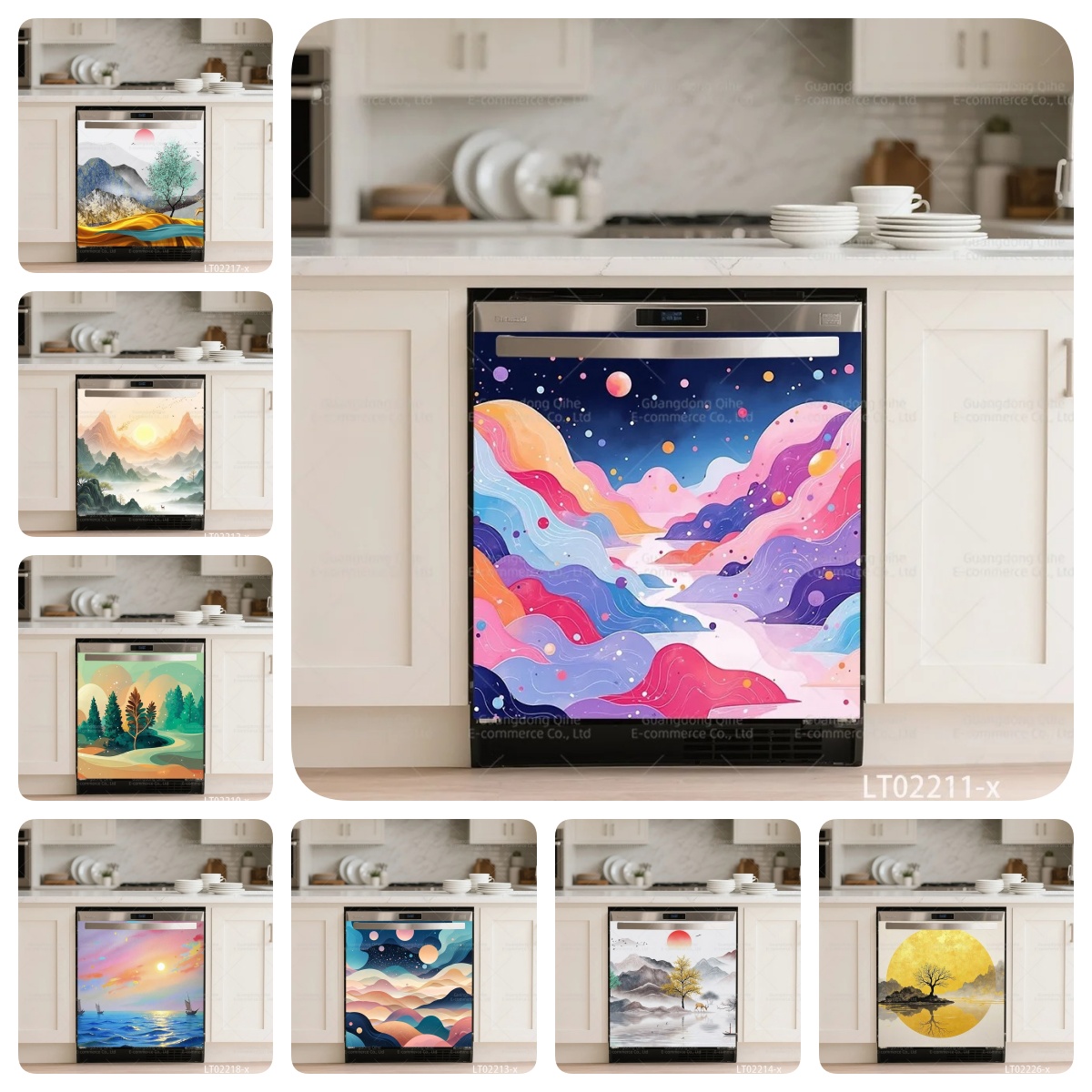 Commercial Kitchen Wall - Creativity Chinese Ink Painting Dishwasher Stickers